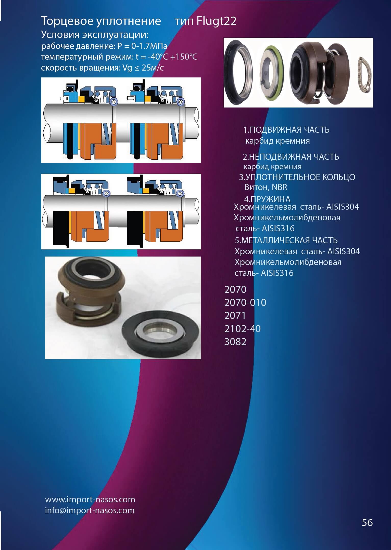 mechanical seal to the pumpFlygt 2070 2070-010 2071 2102-40 3082